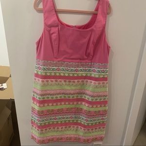 Lilly Pulitzer Pink & Green Ribbon Dress Sz 14